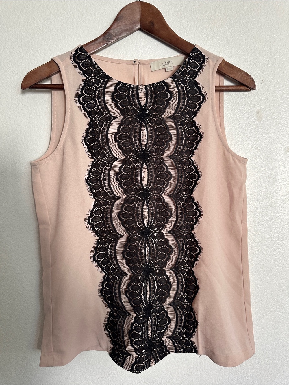 LOFT Blush Pink Shell with Black Lace Front Panel